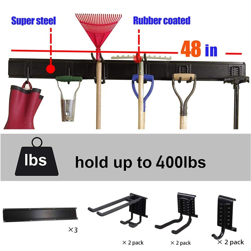 Ultrawall Garden Tool Organizer, 48 Inch Garage Tool Organizer Wall Mount, Heavy Duty Steel Wall Holders for Tools, 400lb Weight Capacity - Image 2